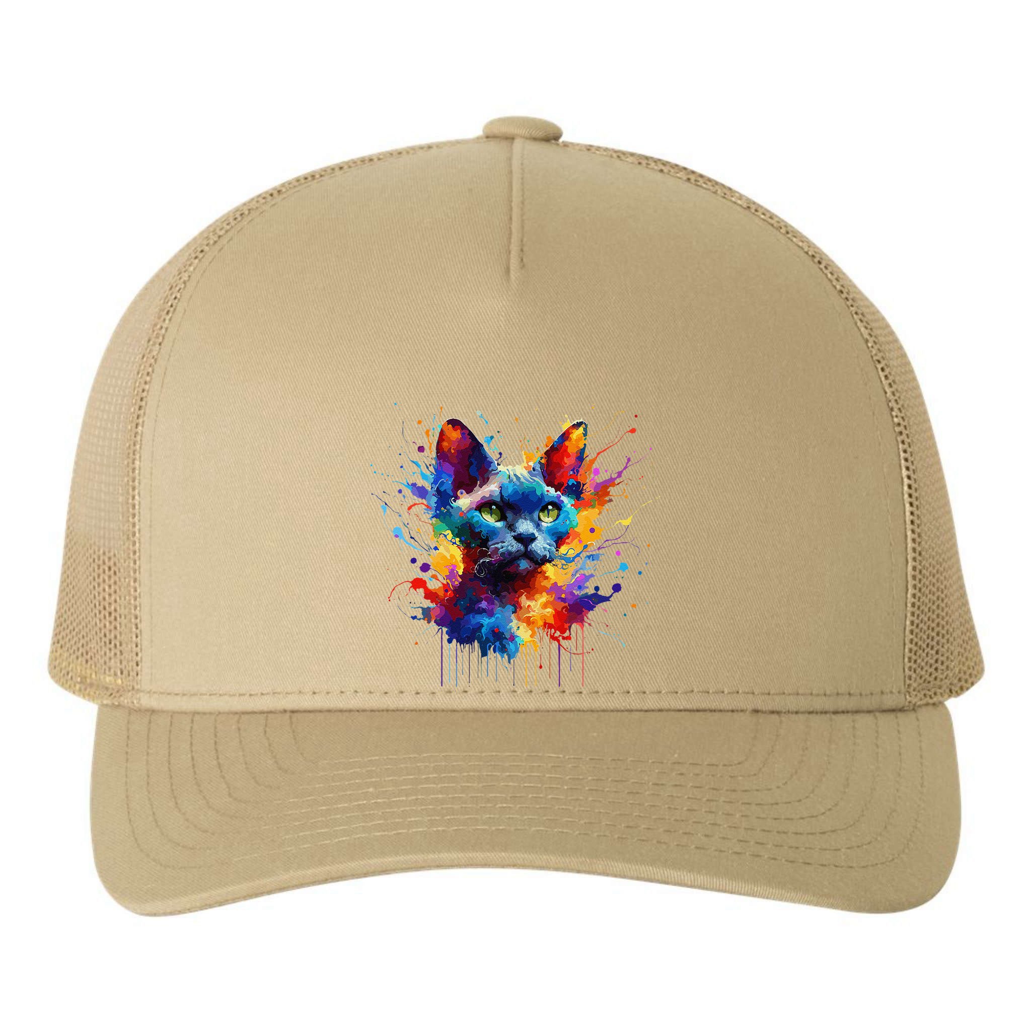Splash Art Devon Rex Pixie Cats .Png Yupoong Adult 5-Panel Trucker Hat