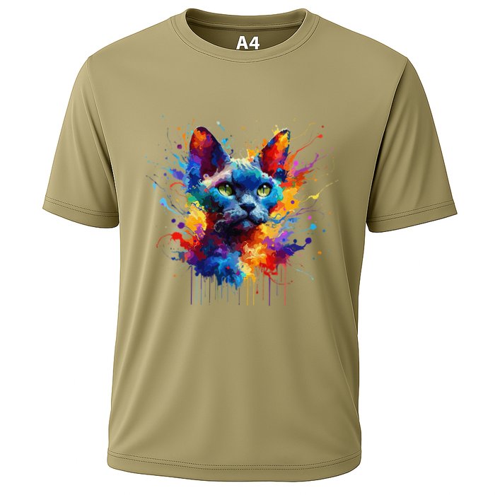 Splash Art Devon Rex Pixie Cats .Png Cooling Performance Crew T-Shirt