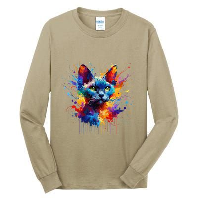 Splash Art Devon Rex Pixie Cats .Png Tall Long Sleeve T-Shirt