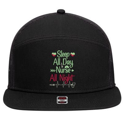 Sleep All Day Nurse All Night Funny 7 Panel Mesh Trucker Snapback Hat