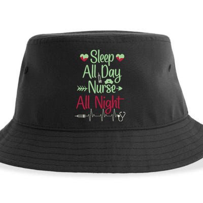 Sleep All Day Nurse All Night Funny Sustainable Bucket Hat