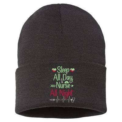 Sleep All Day Nurse All Night Funny Sustainable Knit Beanie