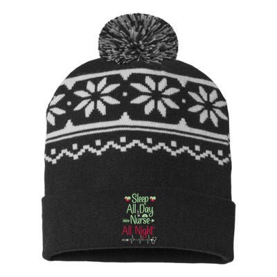 Sleep All Day Nurse All Night Funny USA-Made Snowflake Beanie