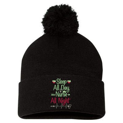 Sleep All Day Nurse All Night Funny Pom Pom 12in Knit Beanie