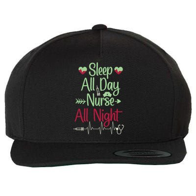 Sleep All Day Nurse All Night Funny Wool Snapback Cap