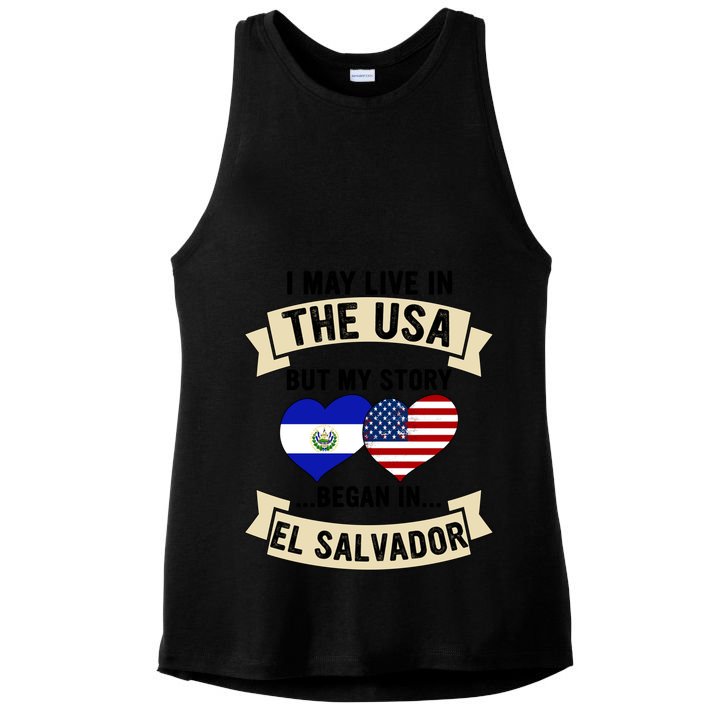 Salvadoran American Dad Mommy El Salvador Us Flag Heart Gift Ladies PosiCharge Tri-Blend Wicking Tank