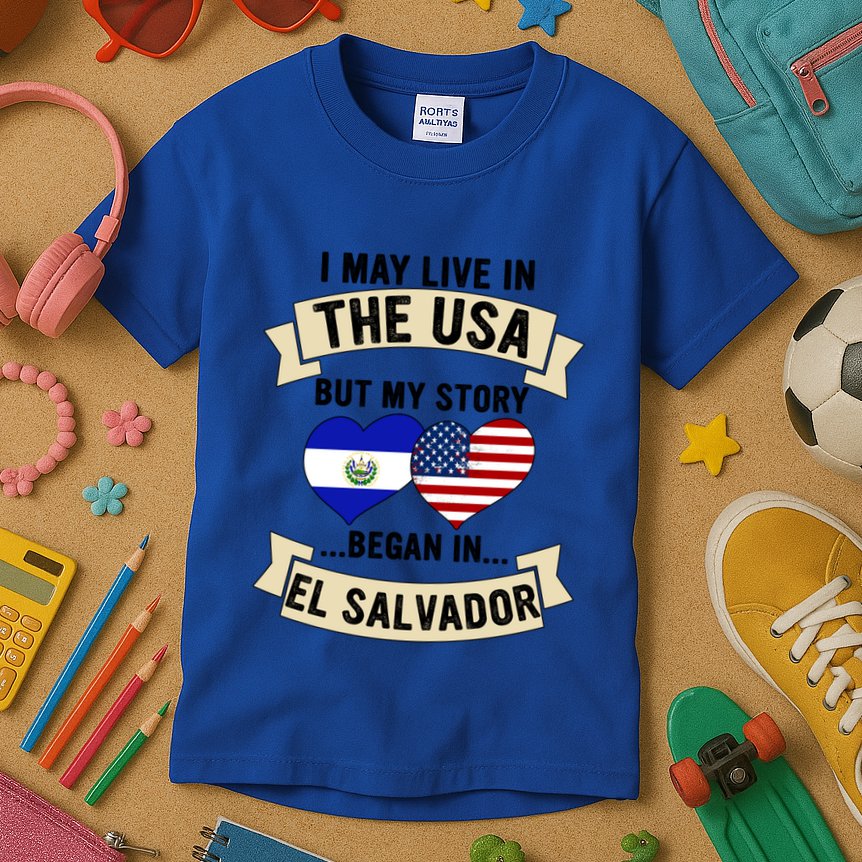Salvadoran American Dad Mommy El Salvador Us Flag Heart Gift Kids T-Shirt