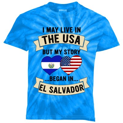 Salvadoran American Dad Mommy El Salvador Us Flag Heart Gift Kids Tie-Dye T-Shirt