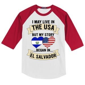 Salvadoran American Dad Mommy El Salvador Us Flag Heart Gift Kids Colorblock Raglan Jersey