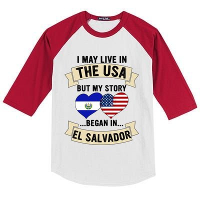 Salvadoran American Dad Mommy El Salvador Us Flag Heart Gift Kids Colorblock Raglan Jersey