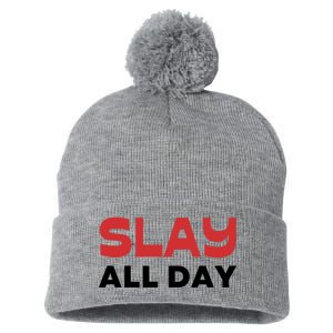 Slay All Day Pom Pom 12in Knit Beanie