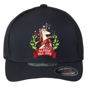 Sleigh All Day Cute Santa Unicorn Christmas Great Gift Flexfit Unipanel Trucker Cap