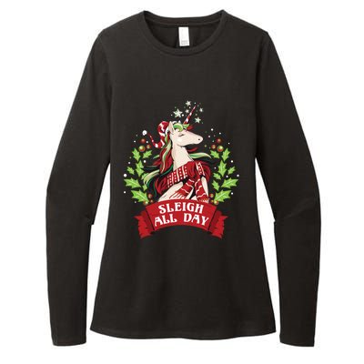 Sleigh All Day Cute Santa Unicorn Christmas Great Gift Womens CVC Long Sleeve Shirt