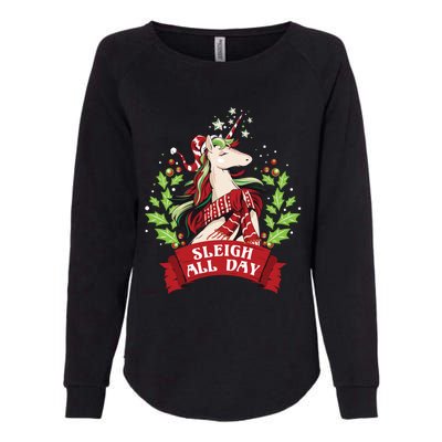 Sleigh All Day Cute Santa Unicorn Christmas Great Gift Womens California Wash Sweatshirt