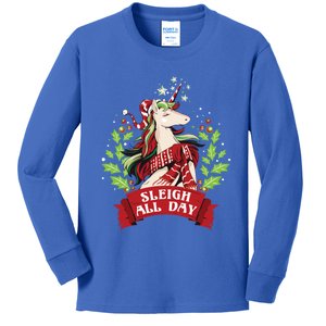 Sleigh All Day Cute Santa Unicorn Christmas Great Gift Kids Long Sleeve Shirt