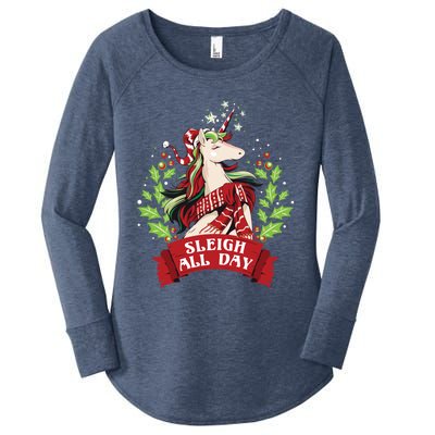 Sleigh All Day Cute Santa Unicorn Christmas Great Gift Women's Perfect Tri Tunic Long Sleeve Shirt