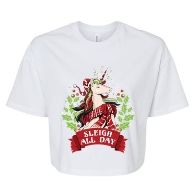 Sleigh All Day Cute Santa Unicorn Christmas Great Gift Bella+Canvas Jersey Crop Tee