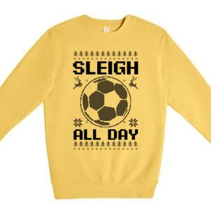 Sleigh All Day Design Christmas Soccer Great Gift Premium Crewneck Sweatshirt