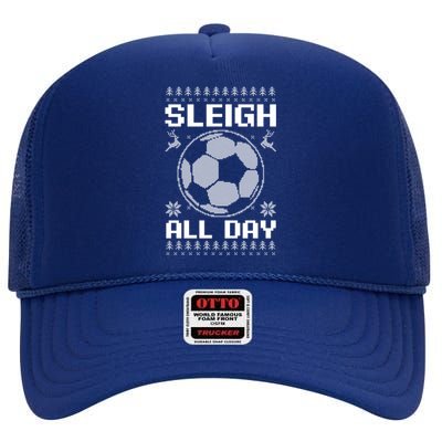 Sleigh All Day Design Christmas Soccer Great Gift High Crown Mesh Back Trucker Hat