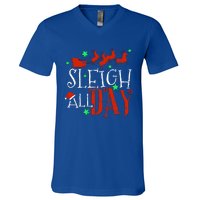 Sleigh All Day Funny Santa Sled Christmas Gift V-Neck T-Shirt