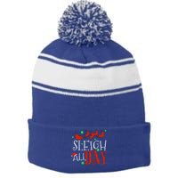 Sleigh All Day Funny Santa Sled Christmas Gift Stripe Pom Pom Beanie