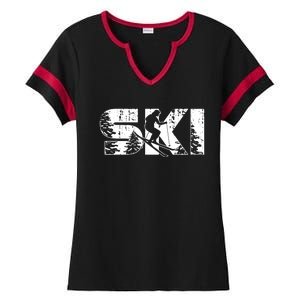 SKI Alpine Downhill Skiing Winter Sports Funny Skier Ladies Halftime Notch Neck Tee