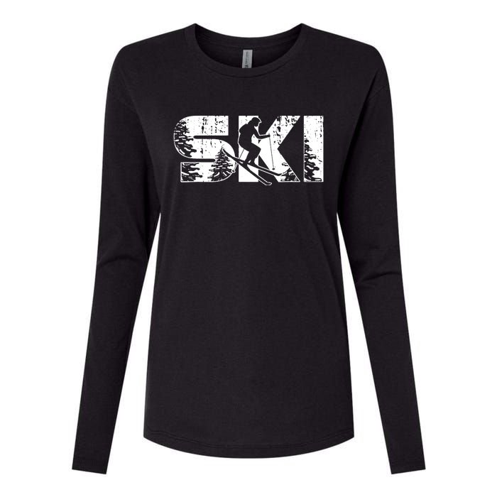 SKI Alpine Downhill Skiing Winter Sports Funny Skier Womens Cotton Relaxed Long Sleeve T-Shirt