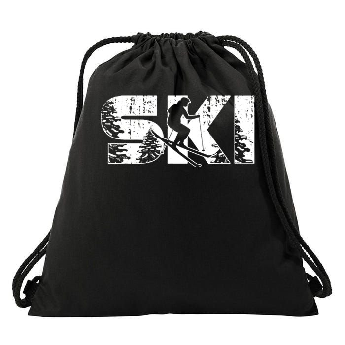 SKI Alpine Downhill Skiing Winter Sports Funny Skier Drawstring Bag