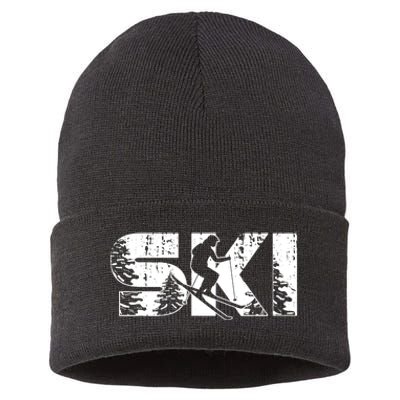 SKI Alpine Downhill Skiing Winter Sports Funny Skier Sustainable Knit Beanie