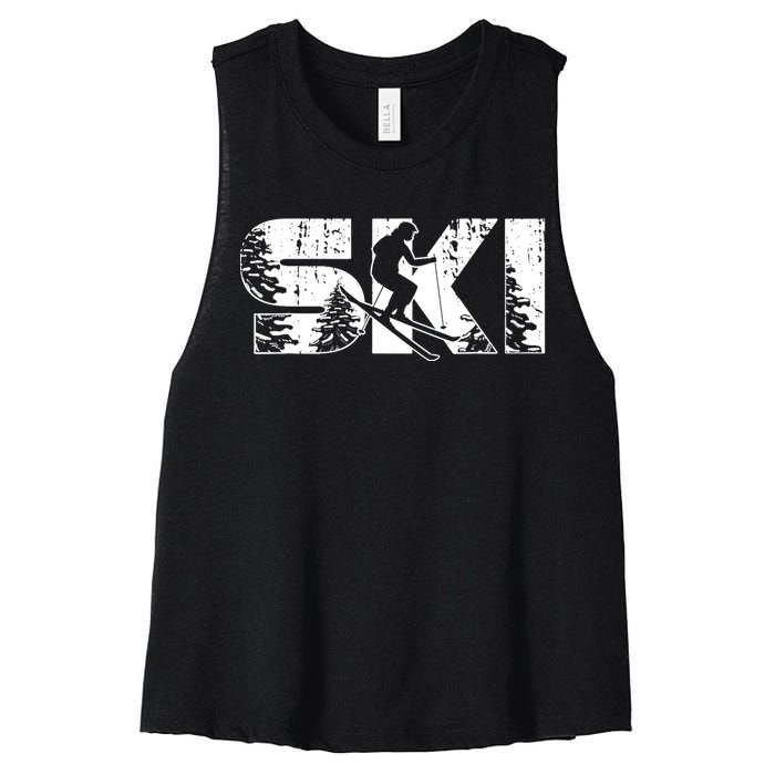 SKI Alpine Downhill Skiing Winter Sports Funny Skier Women's Racerback Cropped Tank