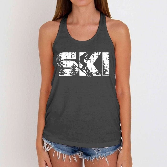 SKI Alpine Downhill Skiing Winter Sports Funny Skier Women's Knotted Racerback Tank