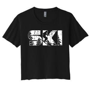 SKI Alpine Downhill Skiing Winter Sports Funny Skier Women's Crop Top Tee