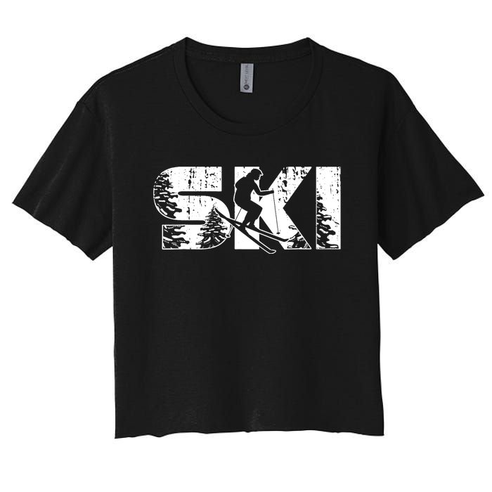 SKI Alpine Downhill Skiing Winter Sports Funny Skier Women's Crop Top Tee