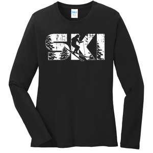 SKI Alpine Downhill Skiing Winter Sports Funny Skier Ladies Long Sleeve Shirt