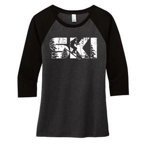 SKI Alpine Downhill Skiing Winter Sports Funny Skier Women's Tri-Blend 3/4-Sleeve Raglan Shirt