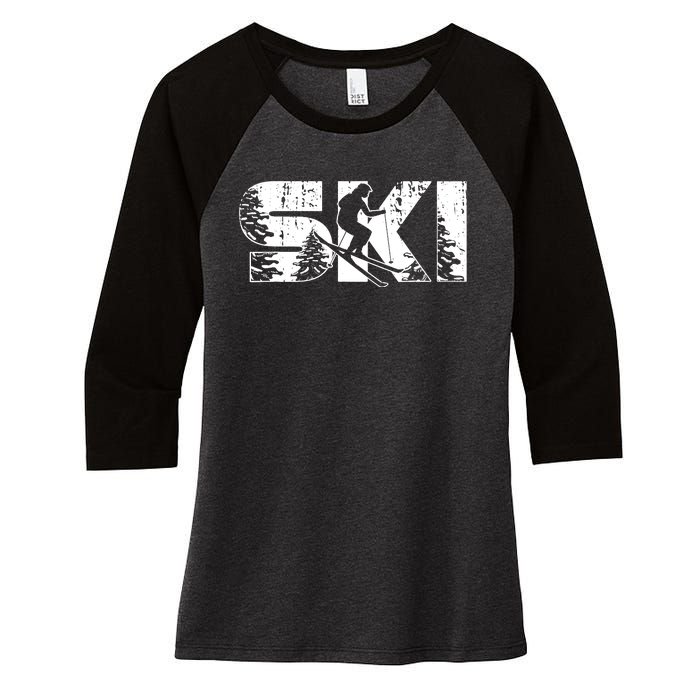 SKI Alpine Downhill Skiing Winter Sports Funny Skier Women's Tri-Blend 3/4-Sleeve Raglan Shirt