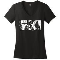 SKI Alpine Downhill Skiing Winter Sports Funny Skier Women's V-Neck T-Shirt