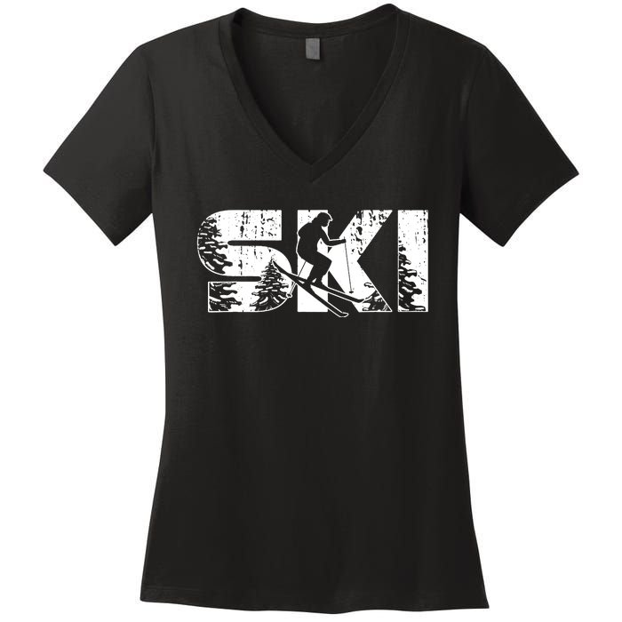 SKI Alpine Downhill Skiing Winter Sports Funny Skier Women's V-Neck T-Shirt