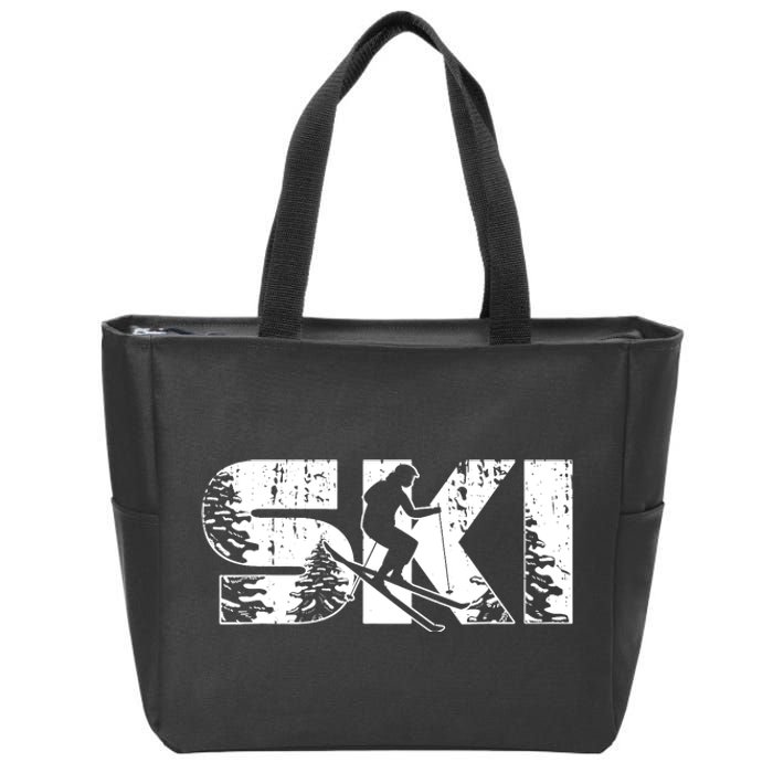 SKI Alpine Downhill Skiing Winter Sports Funny Skier Zip Tote Bag