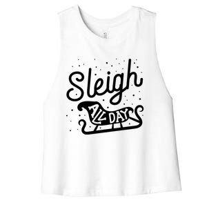 Sleigh All Day Funny Santa Christmas Reindeer Funny Gift Women's Racerback Cropped Tank