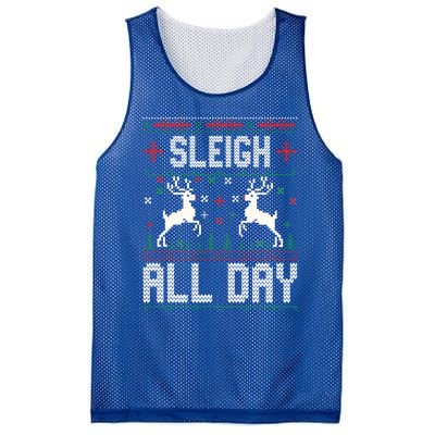 Sleigh All Day Ugly Christmas Sweater Reindeer Holiday Meaningful Gift Mesh Reversible Basketball Jersey Tank