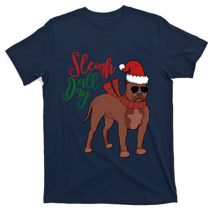 Sleigh All Day Pitbull Dog Christmas T-Shirt