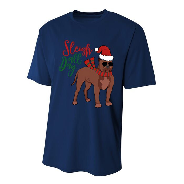 Sleigh All Day Pitbull Dog Christmas Performance Sprint T-Shirt