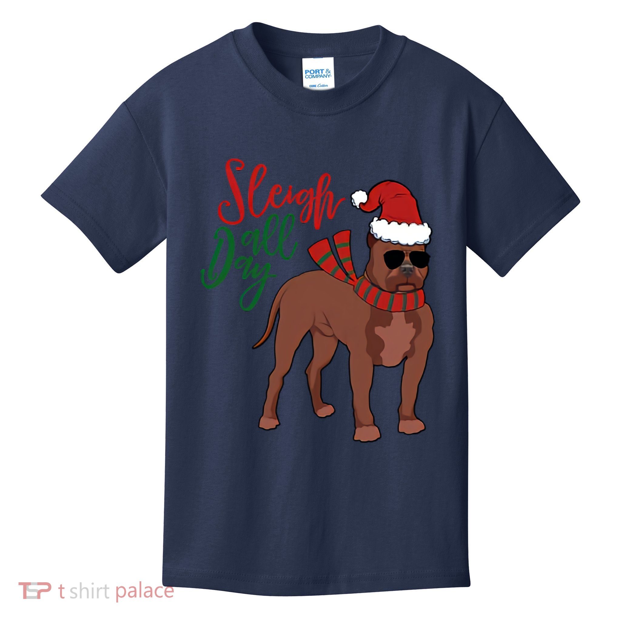Sleigh All Day Pitbull Dog Christmas Kids T-Shirt
