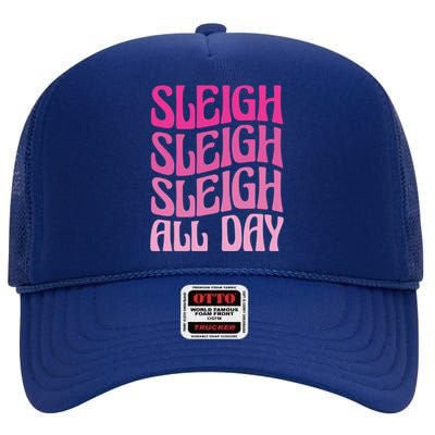 Sleigh All Day Embrace Winter Christmas Cheer Gift High Crown Mesh Back Trucker Hat