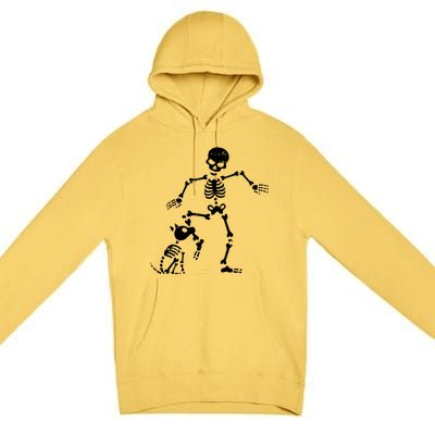 Skeleton And Dog Halloween Costume Funny Skull Women Premium Pullover Hoodie