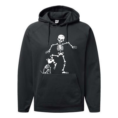 Skeleton And Dog Halloween Costume Funny Skull Women Performance Fleece Hoodie