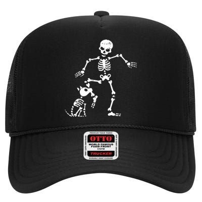 Skeleton And Dog Halloween Costume Funny Skull Women High Crown Mesh Back Trucker Hat