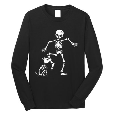 Skeleton And Dog Halloween Costume Funny Skull Women Long Sleeve Shirt