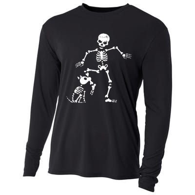 Skeleton And Dog Halloween Costume Funny Skull Women Cooling Performance Long Sleeve Crew